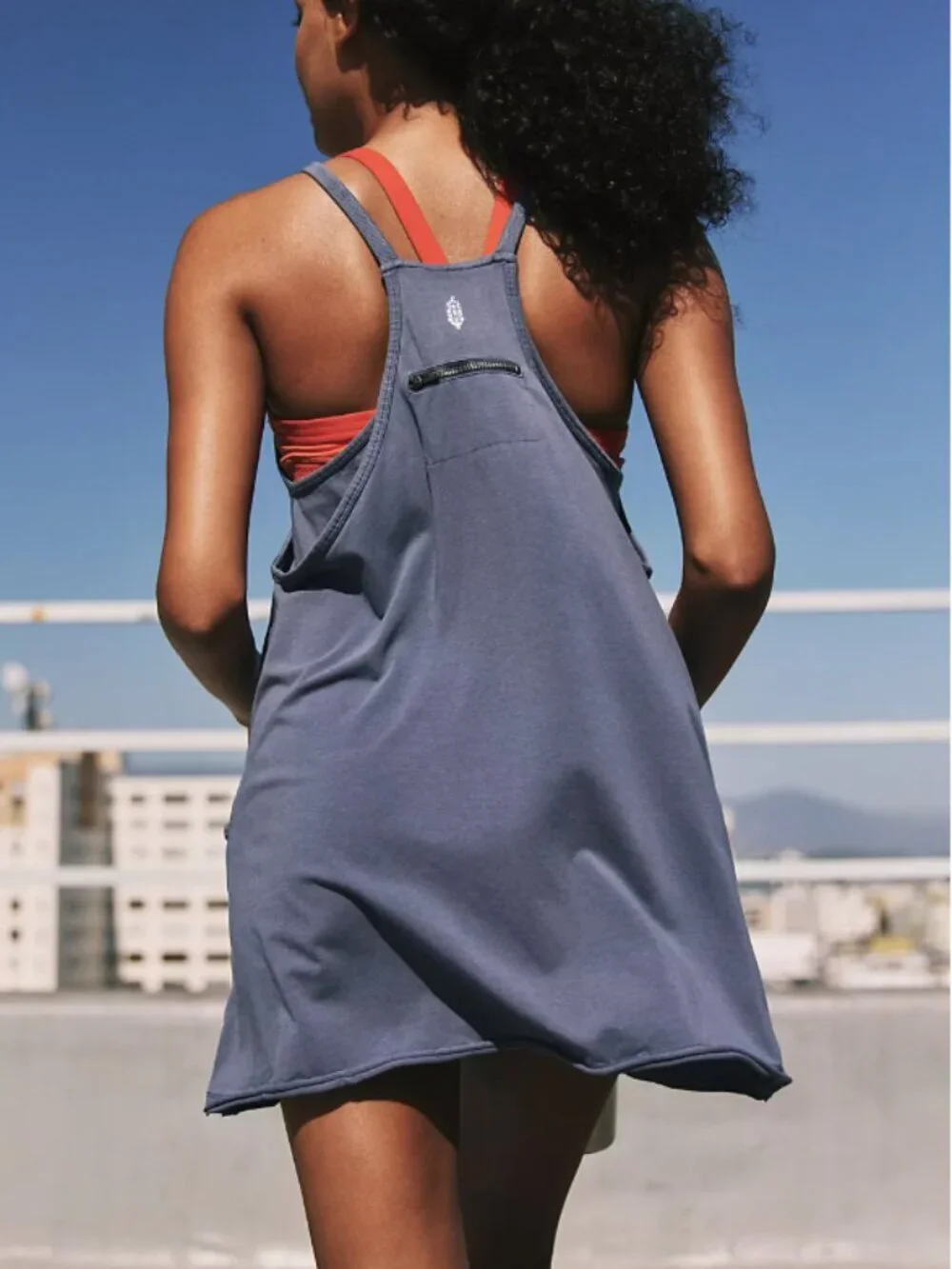 Free People Movement Hot Shot Mini Dress Romper Playsuit Blue Indigo Size L